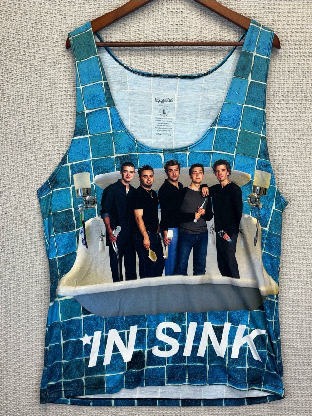 NSYNC Funny Men’s Tank Top By Rage On Size Large IN SINK Humorous Shirt Y2K